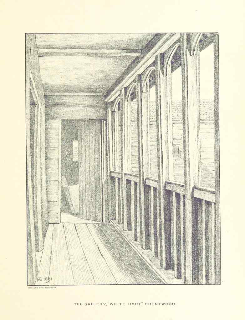 Drawing of the west gallery looking north by Alfred Bennett Bamford.