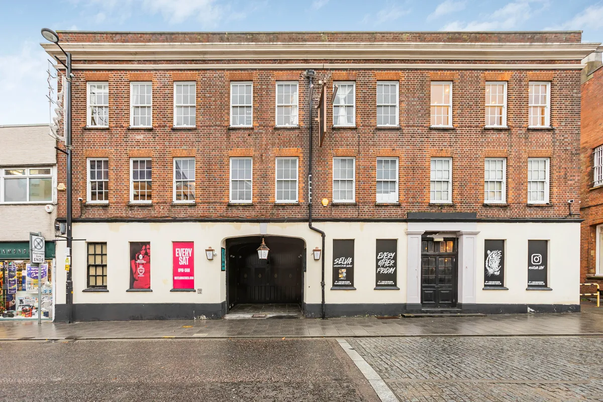 The facade of the building when put up for sale in 2024.