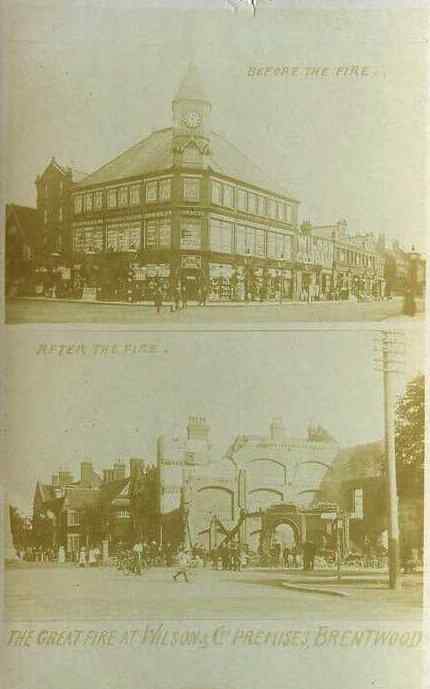 Before and after photographs of Wilson's Store with the destruction done by the fire